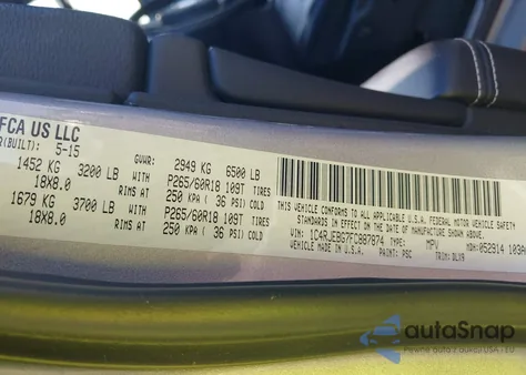 2015 Jeep Grand Cherokee Limited from USA, damaged, VIN 1C4RJEBG7FC887874